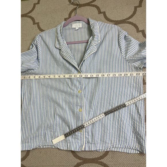 GAP blue white seersucker pajama set, poplin pant & sleep shirt, size large - Picture 2 of 14